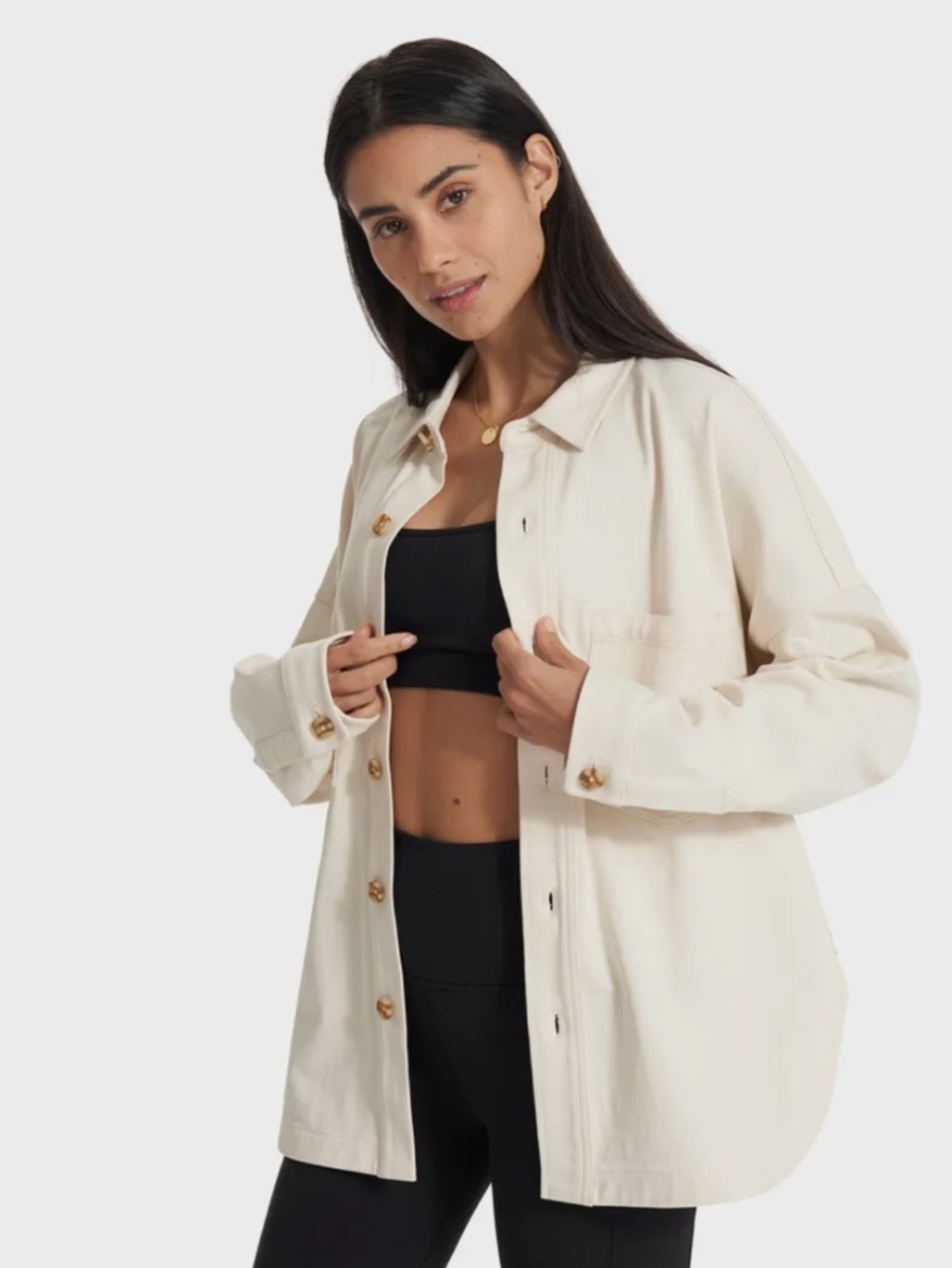 Vuori Womens Mackenzie Cotton Shirt Jacket Natural Button Front Size XS/S